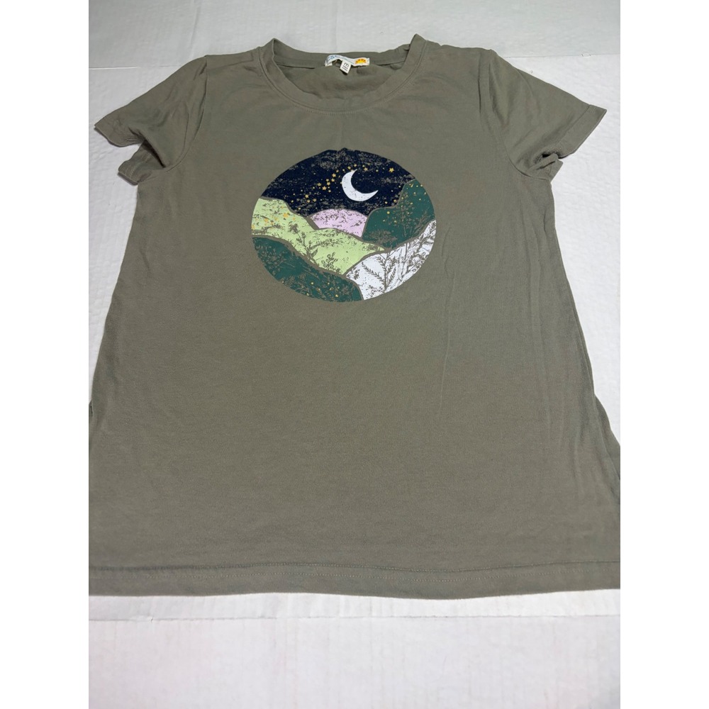 C&C California Womens Olive Green Mountain Moon Graphic Tee Shirt Size M